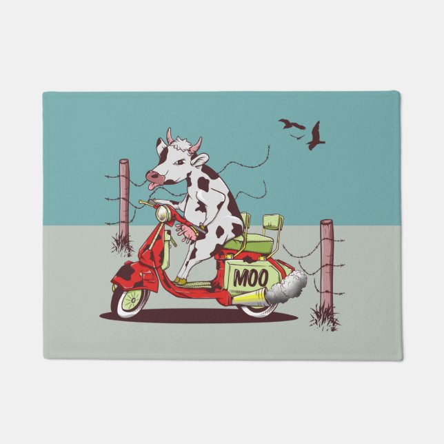 Cow riding a retro moped fußmatte (Vorderseite)