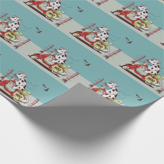 Cow riding a retro moped geschenkpapier (Ecke)