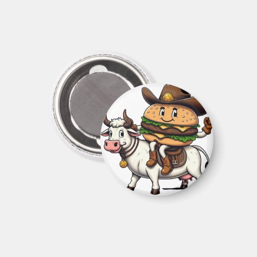 Cow Riding Hamburger Magnet (Vorderseite/Rückseite)