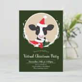 Cow Santa Green Virtual Christmas Party Einladung (Stehend Vorderseite)
