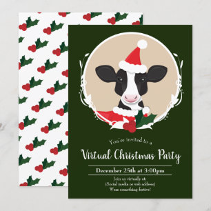 Cow Santa Green Virtual Christmas Party Einladung