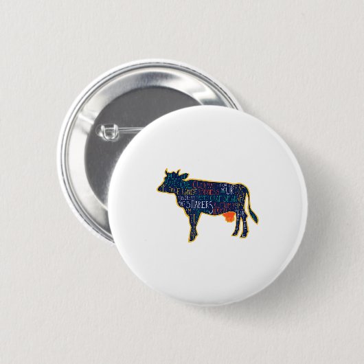 Cow Silhouette Tygraphy Phrases Heifer Fun Chris  Button (Vorne & Hinten)