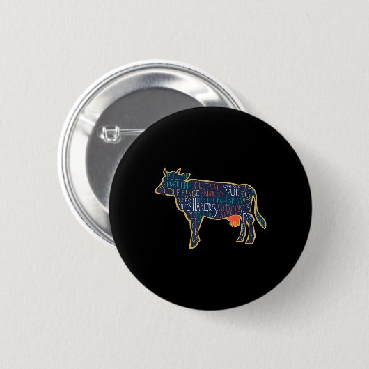 Cow Silhouette Tygraphy Phrases Heifer Fun Chris T Button (Vorne & Hinten)