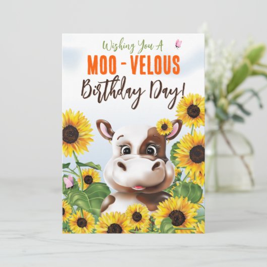 Cow Sunflower Funny Birthday (Stehend Vorderseite)