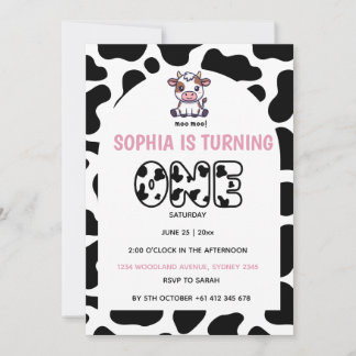 Cow Theme First Birthday Invitation – Turning One Einladung