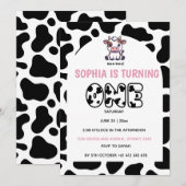 Cow Theme First Birthday Invitation – Turning One  Einladung (Vorne/Hinten)