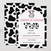Cow Theme Second Birthday Invitation –Turning TOW Einladung (Vorne/Hinten)