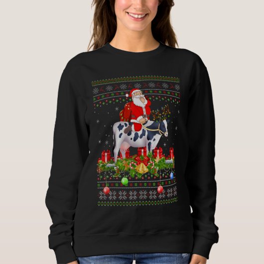 Cow   Ugly Santa Riding Cow Christmas Sweatshirt (Vorderseite)