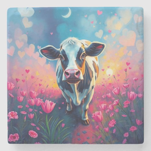 Cow Valentine's Day Stone Untersetzer (Vorderseite)