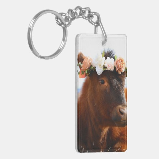 Cow with Flower Crown Keychain (2 sided) Schlüsselanhänger (Vorderseite links)