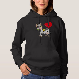 Cow With Heart Balloon Valentines Day Love Boys Hoodie