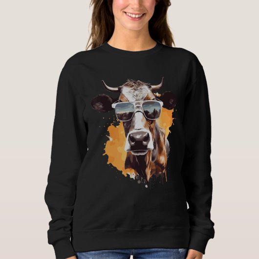 Cow With Sunglasses Farmer 1 Sweatshirt (Vorderseite)