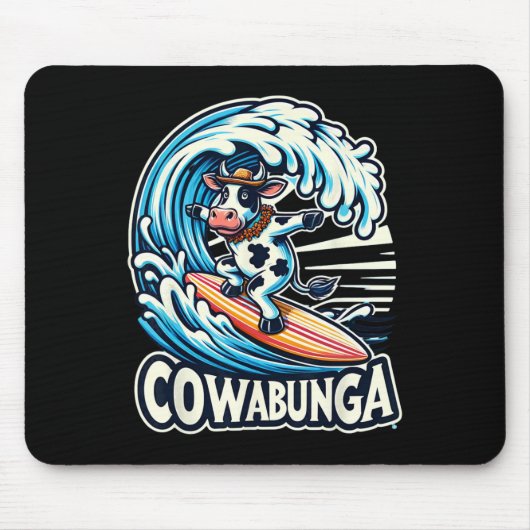 Cowabunga Beach Surfen Kuh Surfbrett Surfboard Mousepad (Vorne)