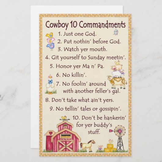Cowboy-10-Gebote - Agrarfonds Briefpapier (Vorne/Hinten)