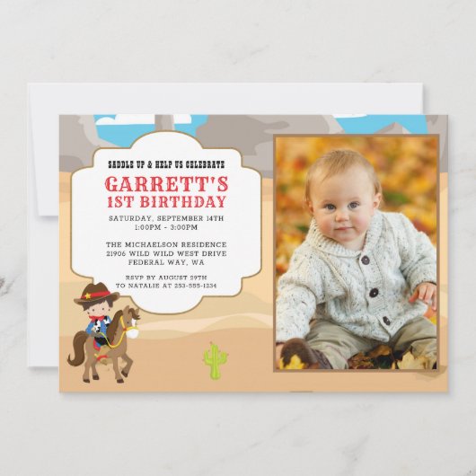 Cowboy 1. Geburtstag Foto Party Einladung (Vorderseite)