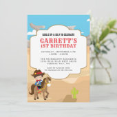 Cowboy 1. Geburtstag Party Einladung (Stehend Vorderseite)