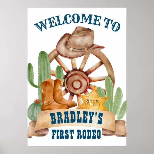 Cowboy 1. Rodeo Party Begrüßungszeichen Poster (Vorne)