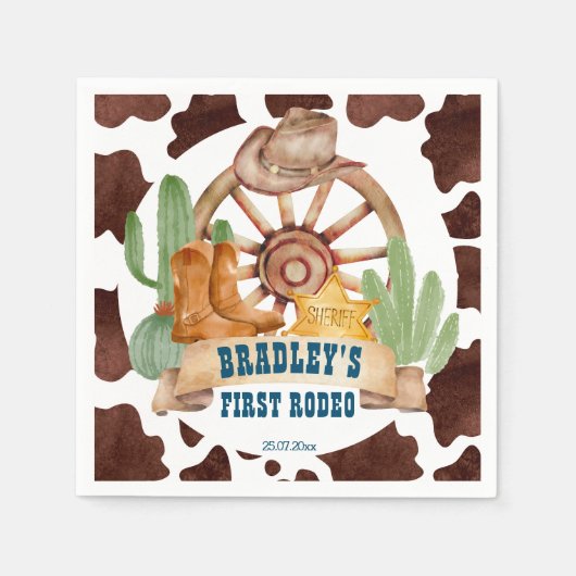 Cowboy 1. Rodeo Pferde Farm Party personalisiert Serviette (Vorderseite)