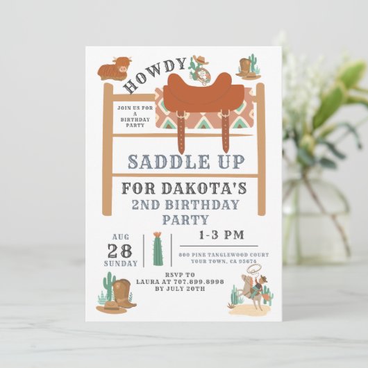 Cowboy 2. Geburtstag Junge Einladung (Stehend Vorderseite)