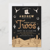 Cowboy 2nd Birthday Party Terri-Boot Twos Black Einladung (Vorderseite)