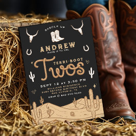 Cowboy 2nd Birthday Party Terri-Boot Twos Black Einladung