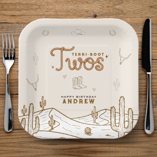 Cowboy 2nd Birthday Party Terri-Boot Twos Western Pappteller