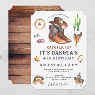 Cowboy 4. Geburtstag Einladung