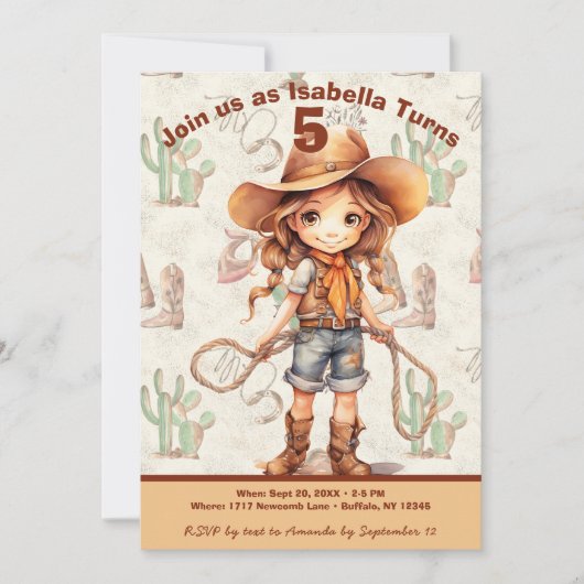 Cowboy 5. Geburtstag Bash Einladung (Vorderseite)