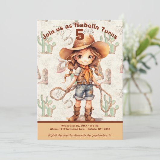 Cowboy 5. Geburtstag Bash Einladung (Stehend Vorderseite)