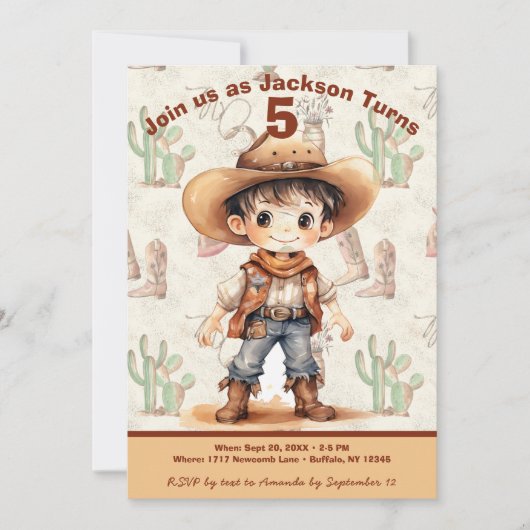 Cowboy 5. Geburtstag Bash Einladung (Vorderseite)