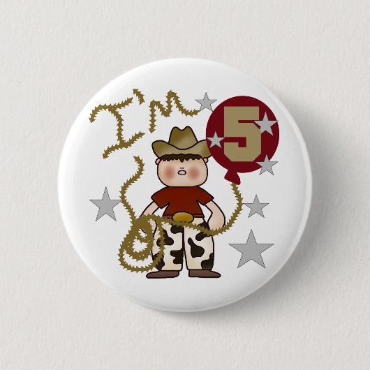 Cowboy 5. Geburtstag T - Shirt und Geschenke Button (Vorderseite)
