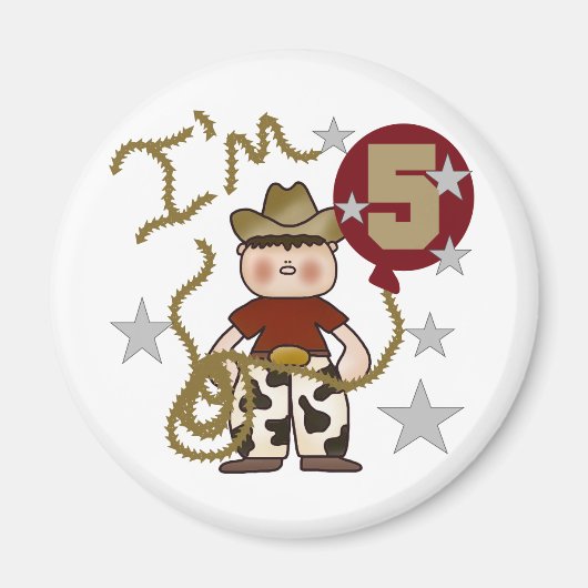 Cowboy 5. Geburtstag T - Shirt und Geschenke Magnet (Vorne)
