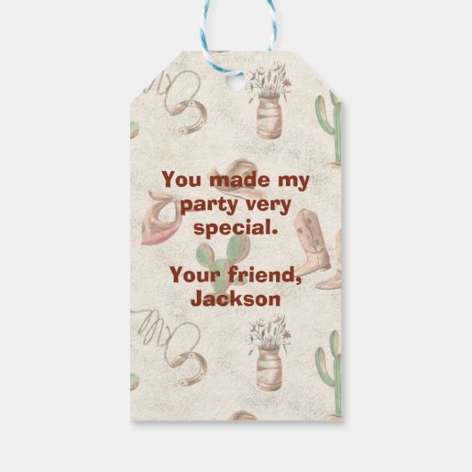 Cowboy 5th Birthday Bash Geschenkanhänger (Rückseite)