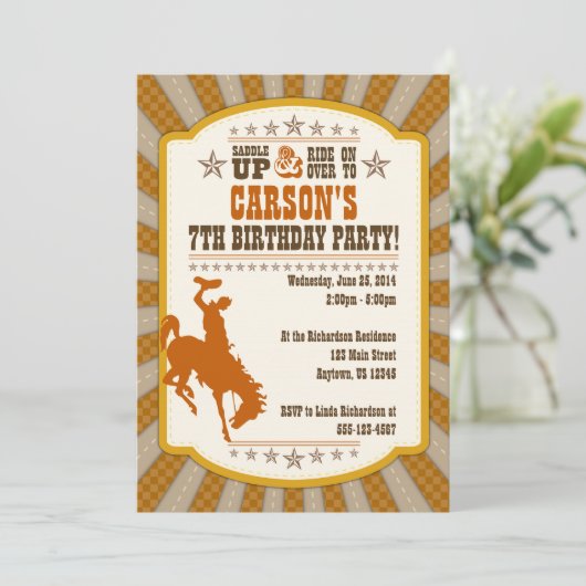 Cowboy 7. Geburtstagsparty Einladung (Stehend Vorderseite)
