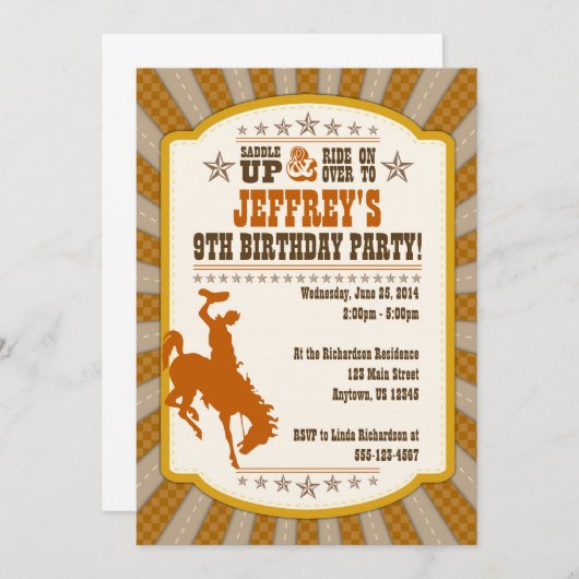 Cowboy 9. Geburtstagsparty Einladung (Vorne/Hinten)