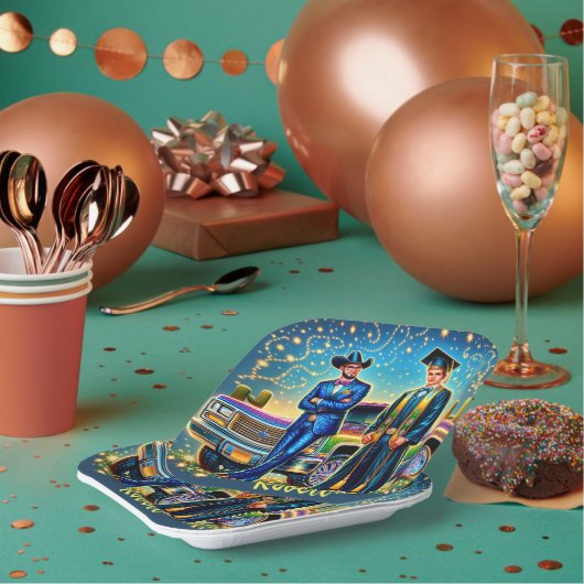 Cowboy Abschluss Typ mit Lieferwagen Truck Custom Pappteller (Multi)