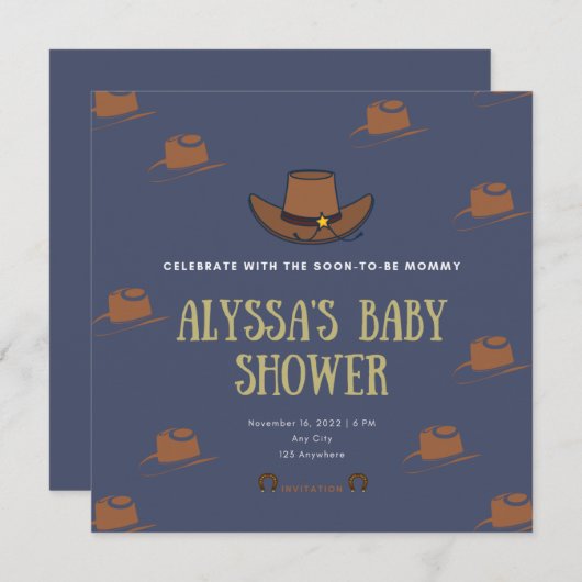 Cowboy Adoption Babydusche Einladung (Vorne/Hinten)