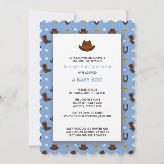 Cowboy-Adoptions-Baby-Dusche laden ein Einladung (Vorderseite)