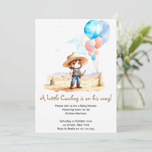 Cowboy Adventure Baby Boy's Wild West Shower Einladung (Stehend Vorderseite)