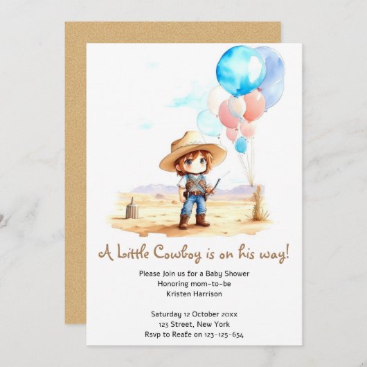 Cowboy Adventure Baby Boy's Wild West Shower Einladung (Vorne/Hinten)