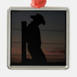 Cowboy am Sonnenuntergang Silbernes Ornament