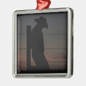 Cowboy am Sonnenuntergang Silbernes Ornament (Links)