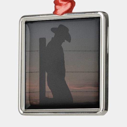 Cowboy am Sonnenuntergang Silbernes Ornament (Links)