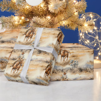 Cowboy-Aquarell im Westen - Geschenkpapier