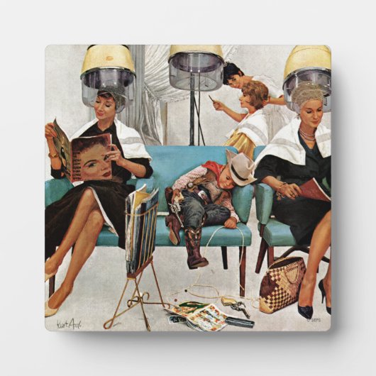 Cowboy Asleep in Beauty Salon Fotoplatte (Vorderseite)