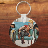 Cowboy Asleep in Beauty Salon Schlüsselanhänger (Vorderseite)