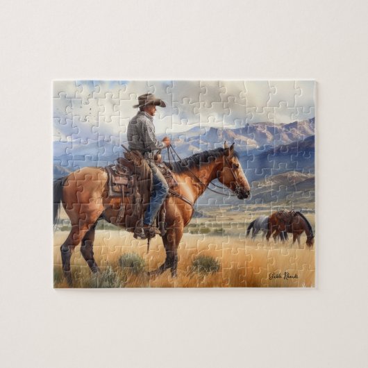 Cowboy auf Buckskin Pferd Puzzle (Horizontal)