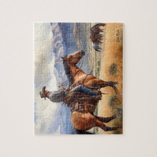 Cowboy auf Buckskin Pferd Puzzle (Vertikal)