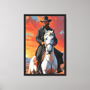 Cowboy auf der Wüste des Weißen Westerns Leinwanddruck