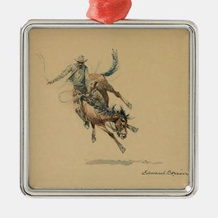 Cowboy auf einem bockenden Pferd #3 von Edward Bor Ornament Aus Metall